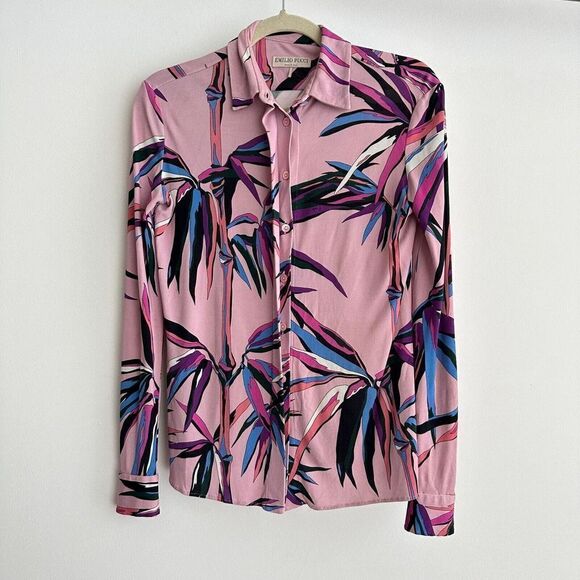 Emilio Pucci Blouse Womens 2 Pink Abstract Printed Long Sleeve Button Down Top - Picture 4 of 15